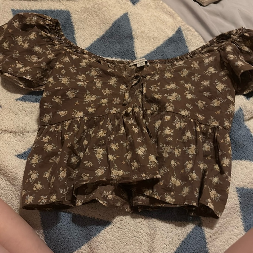 American Eagle Outfitters Brown Ruffled Tie Front Blouse